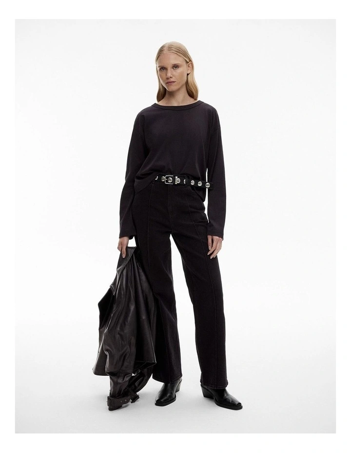 Cotton Drop Shoulder Top in Black