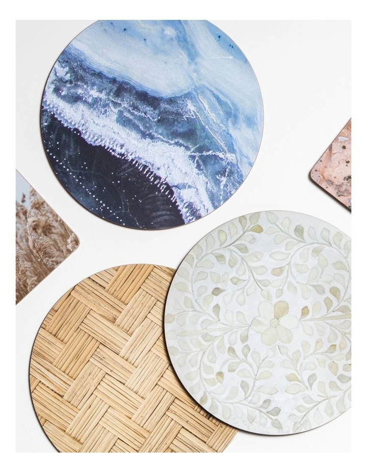 Round Marble Hardboard Placemat 4 Pack in Blue