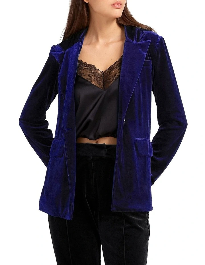 Eternity Oversized Velvet Blazer in Blue