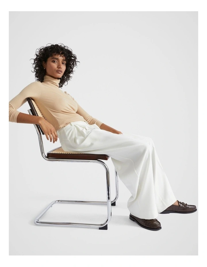 Core Rib Roll Neck Top in Champagne Beige