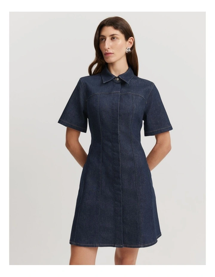 Panelled Dress in Raw Denim