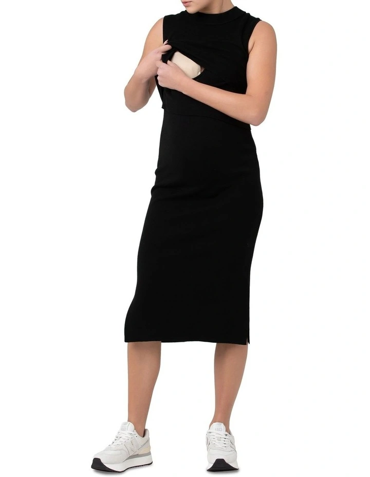 Layered Knit Nursing Dress in Black
