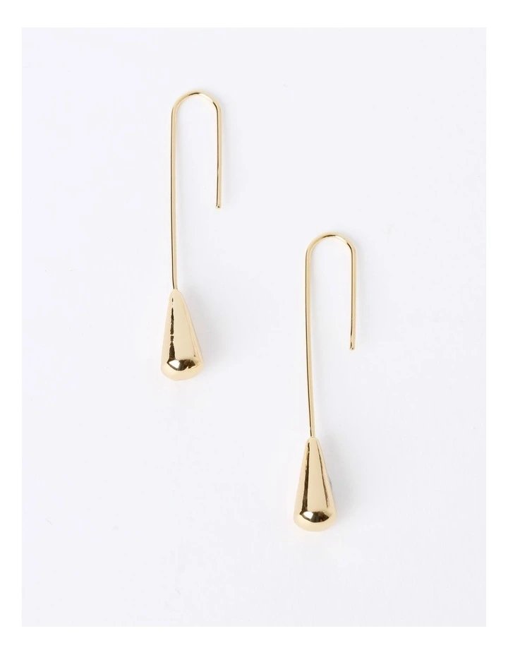 Polished Long Silver Hook Earring in Gold
