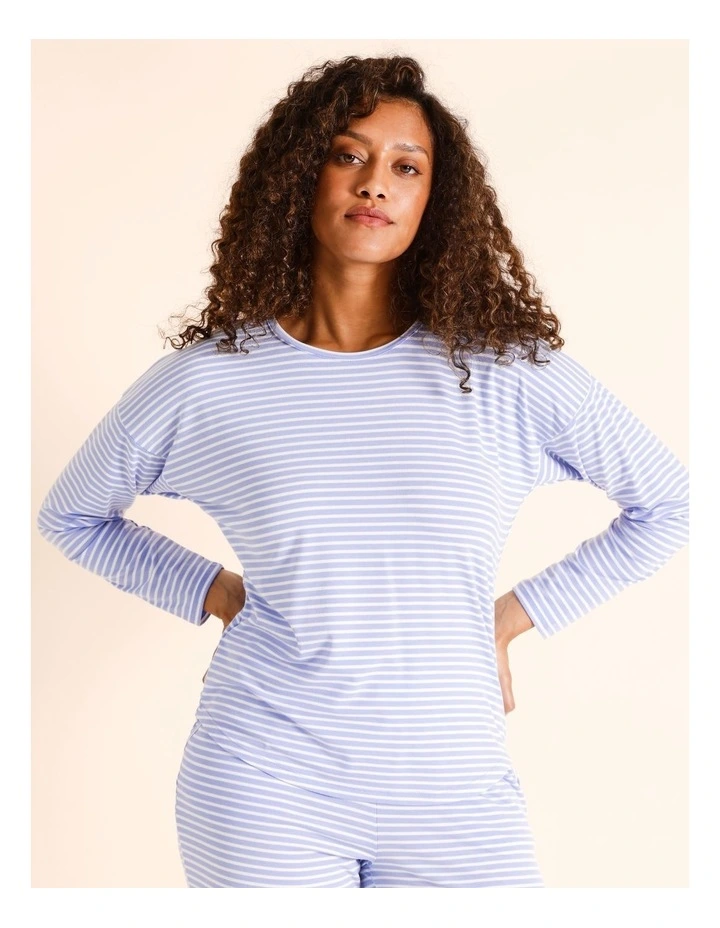 Jersey Knit Long Sleeve Top in Blue Stripe