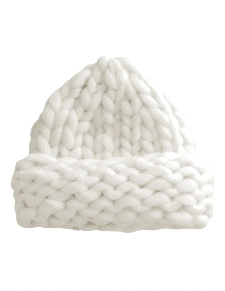 Snowflake Hand Knitted Beanie in White