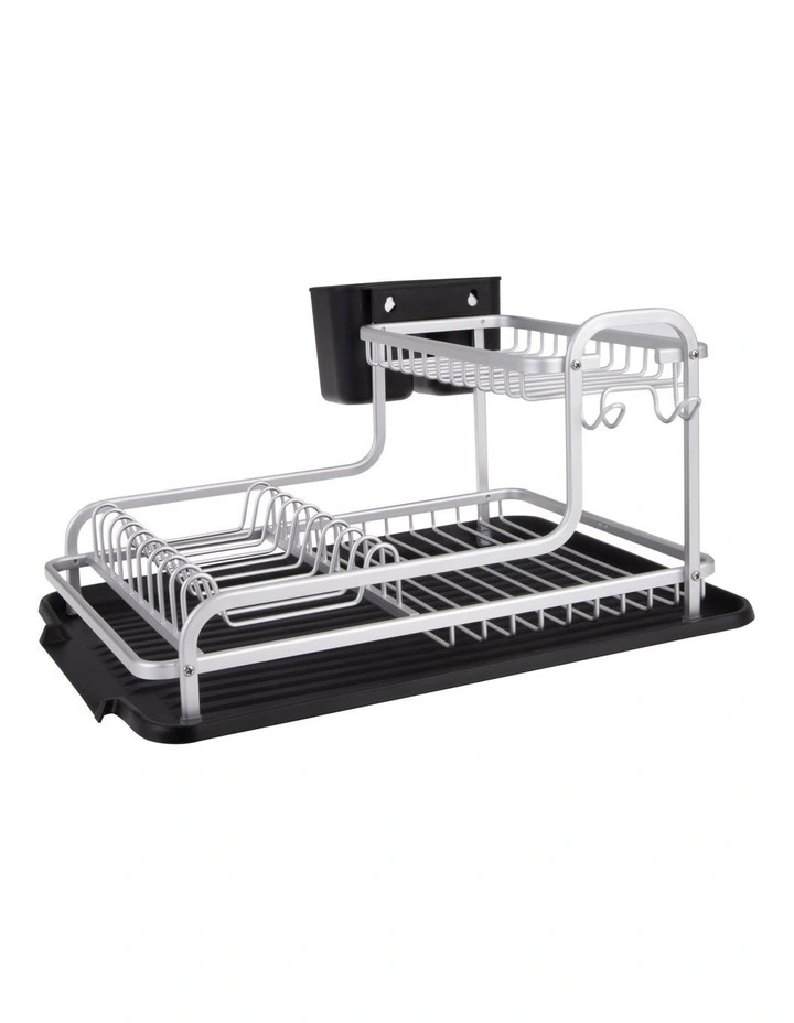 2-Tier Dish Rack With Draining Board 40 x 29 x 23cm in White/Black