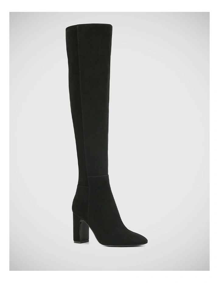 Panama Suede Leather Over The Knee Boot in Black