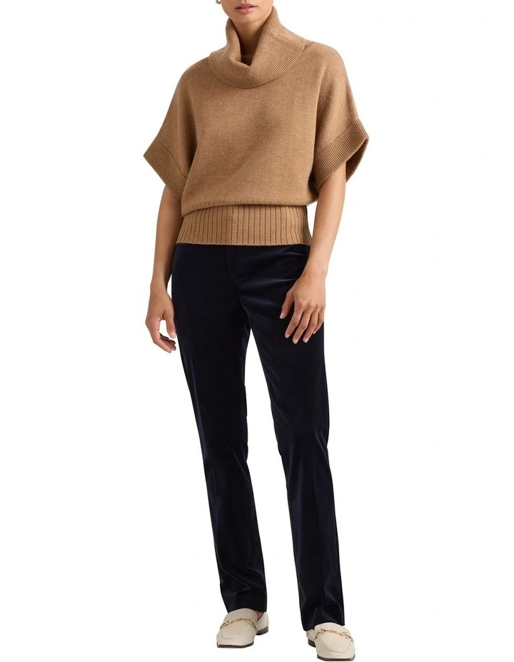 Roll Neck Gilet Jumper in Cashew