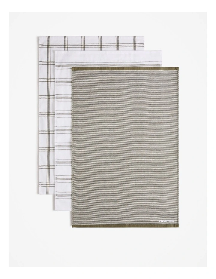 Xave Australian Cotton Tea Towel Pack of 3 in Olive