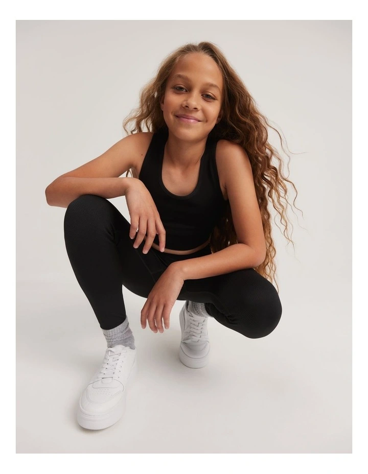 Teen Recycled Nylon Tech Logo Crop in Black