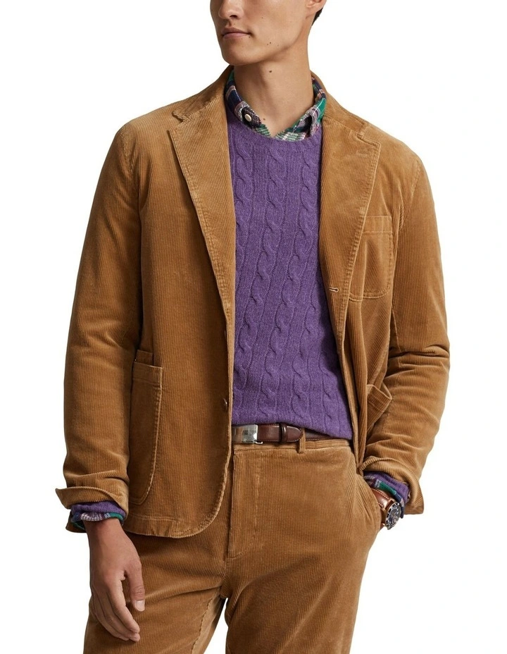 Washed Stretch Corduroy Suit Jacket in Beige