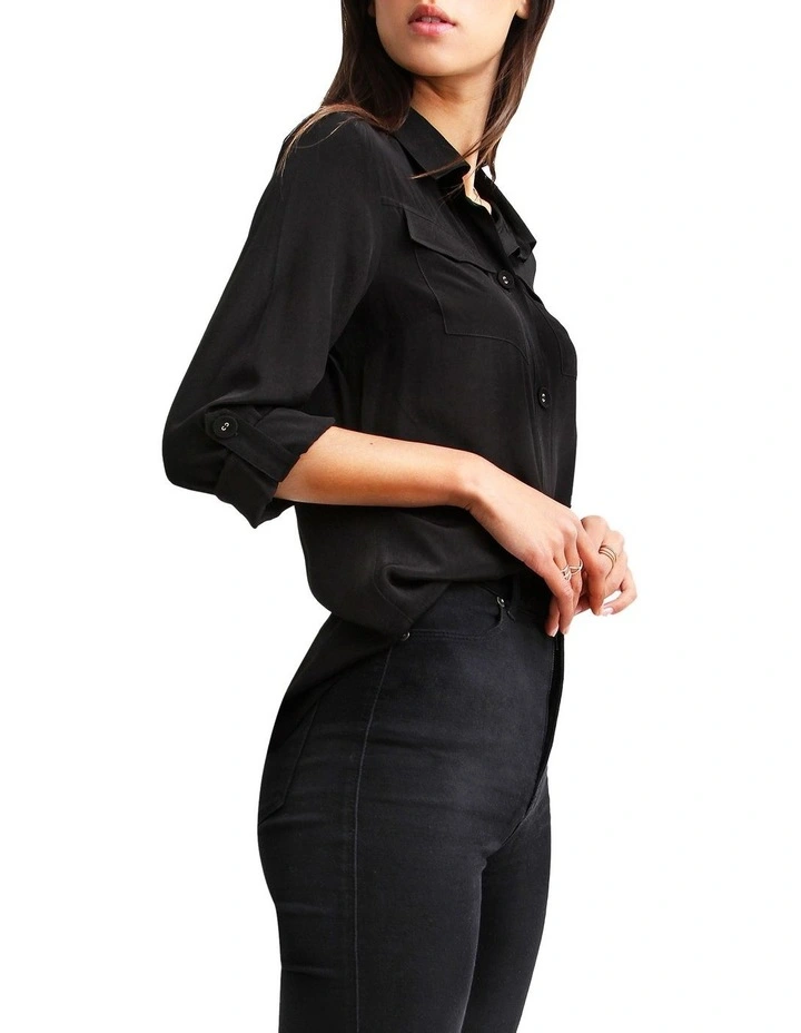 Eclipse Black Rolled Sleeve Blouse