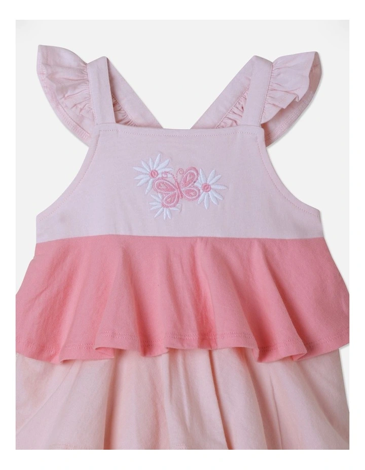 Tiered Embroidery Jersey Dress in Light Pink