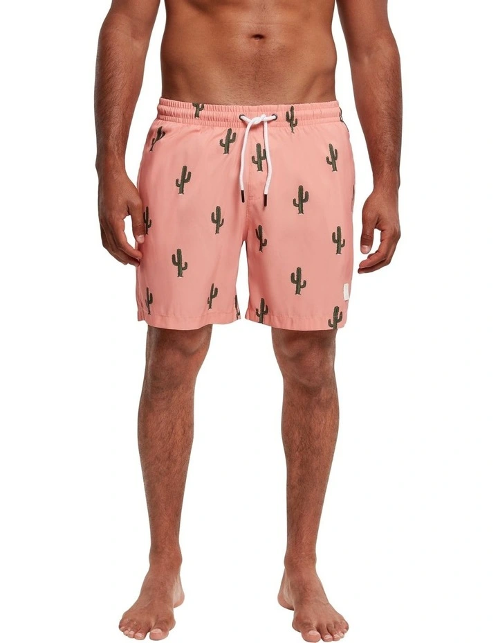 Cactus Pattern Swim Shorts in Pink