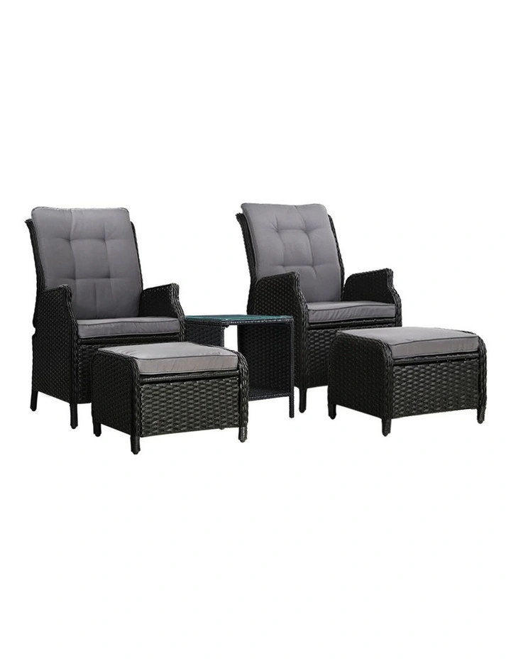 Wicker Adjustable Recliner Set in Black