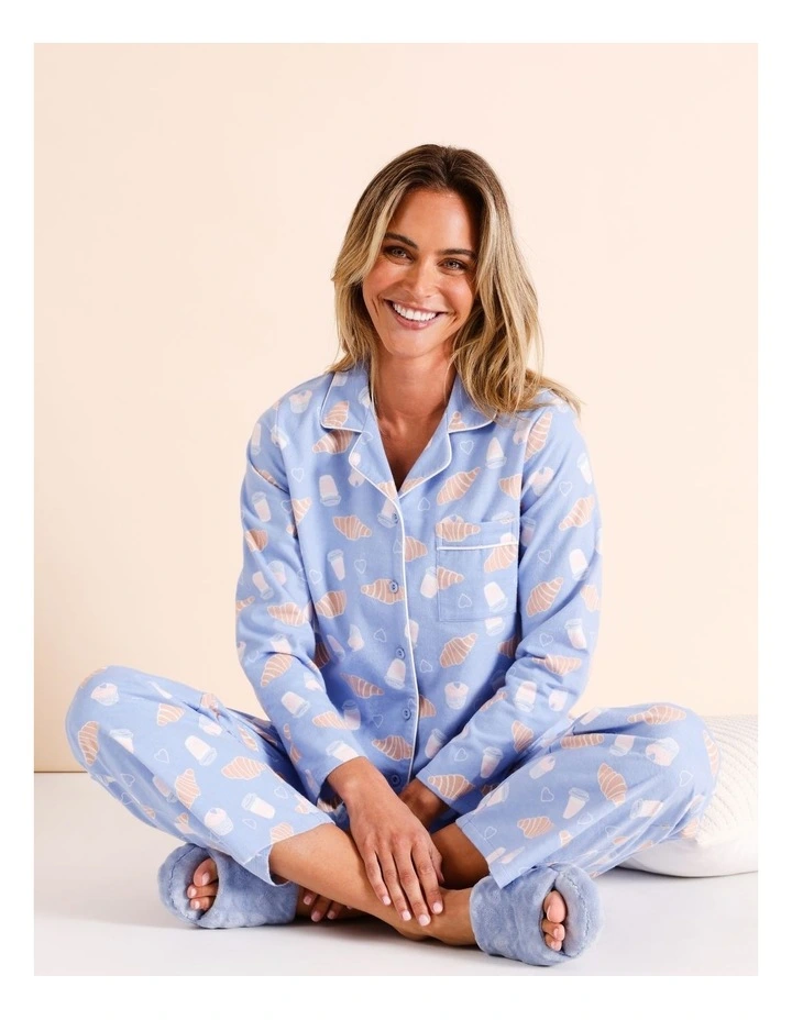 Flannelette Pyjama Set in Light Blue