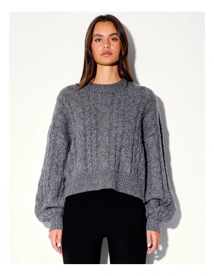 Recycled Blend Chunky Cable Knit Jumper in Charcoal