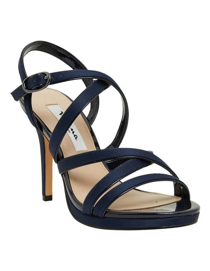 Reatha New Navy Satin Sandals