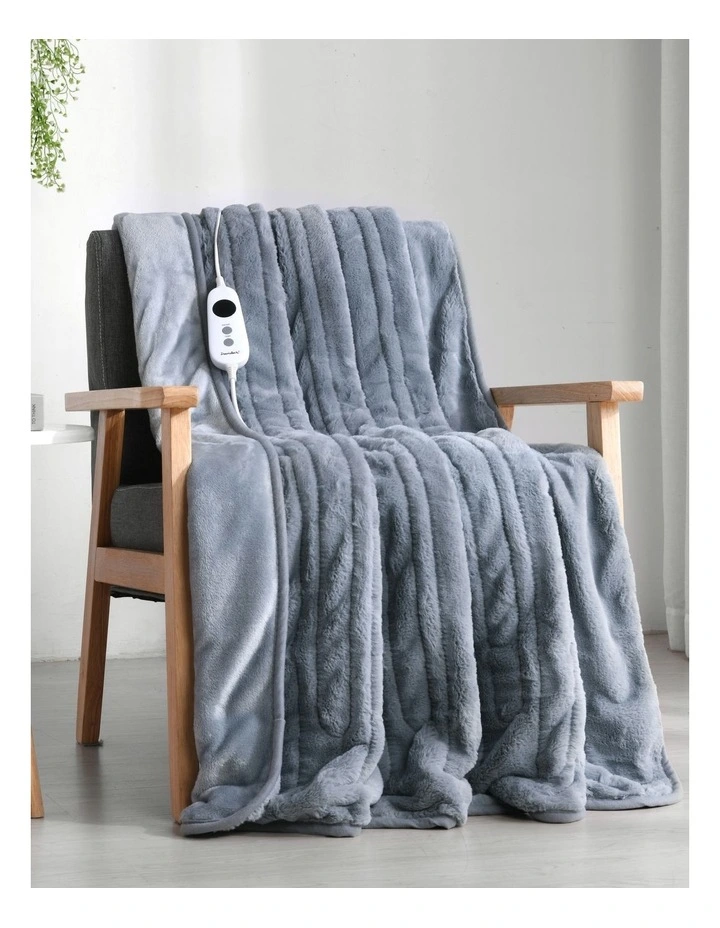 Faux Mink Heated Throw Blanket 160x120cm in Blue Grey