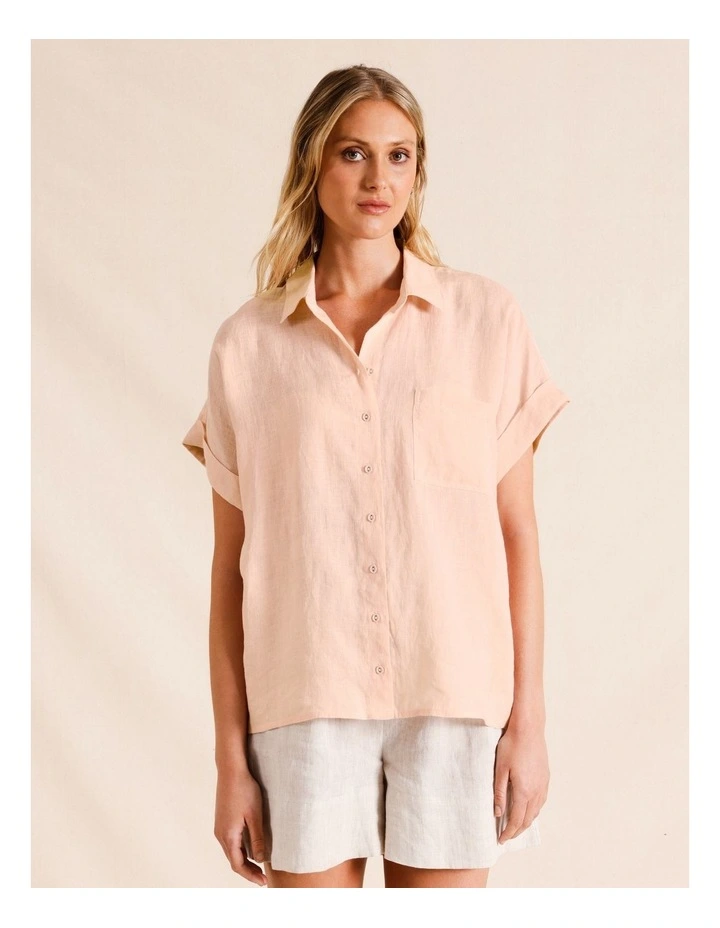 Short Sleeve Linen Shirt in Light Pink