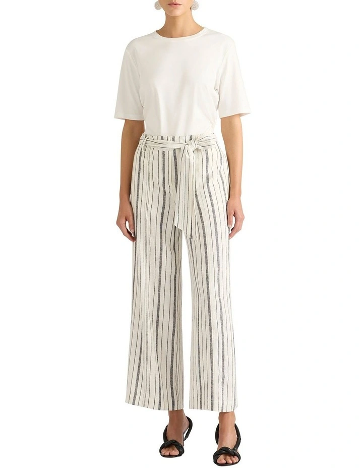 Annora Wide Leg Linen Pant in Slate Stripe