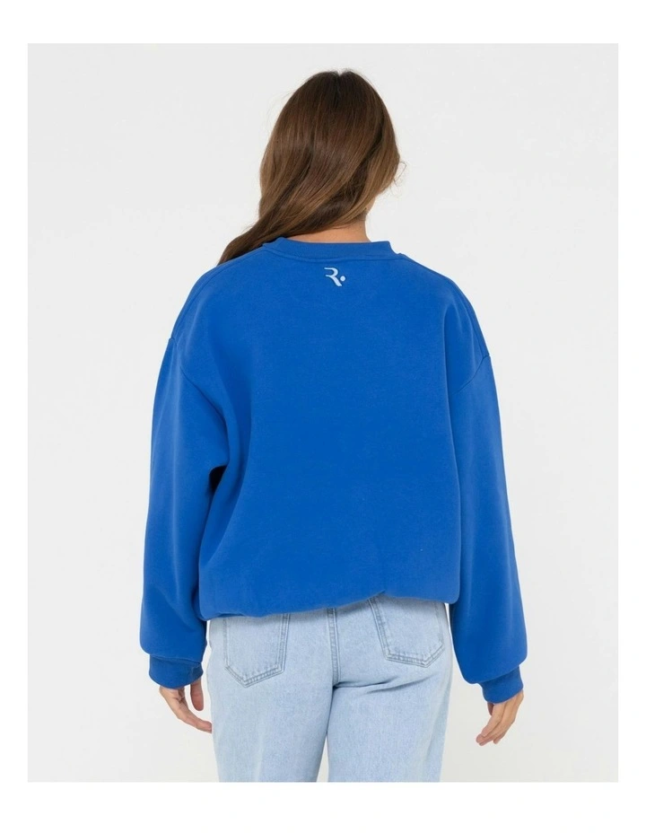 Rusty Signature Oversize Crew Fleece in Blue