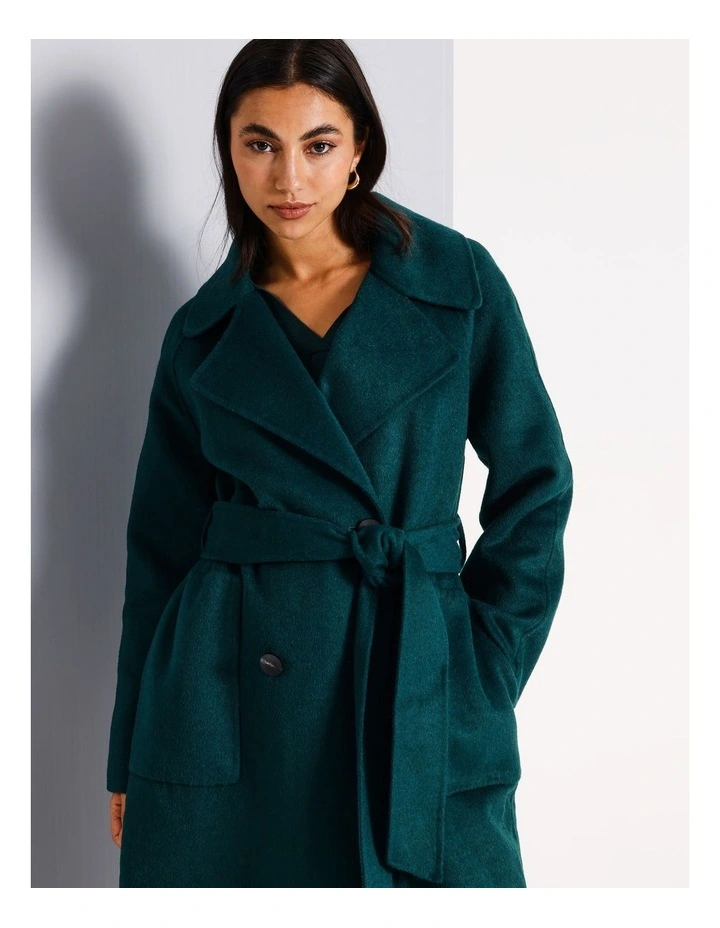 Wool Blend Wrap Felt Coat in Dark Green