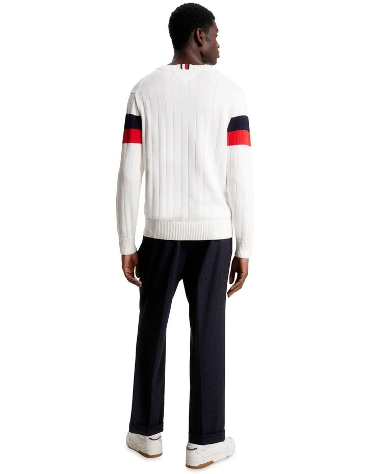 Colourblock Structure Crew Neck Knit in White