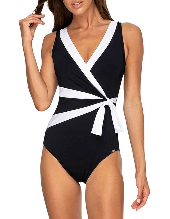 Heritage Classics Sash Surplice 1 Piece Swimsuit In Black