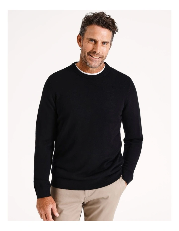 Australian Merino Crew Neck Knit in Black