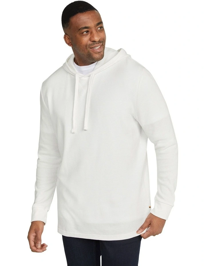 Waffle Hooded Long Sleeve Top in White