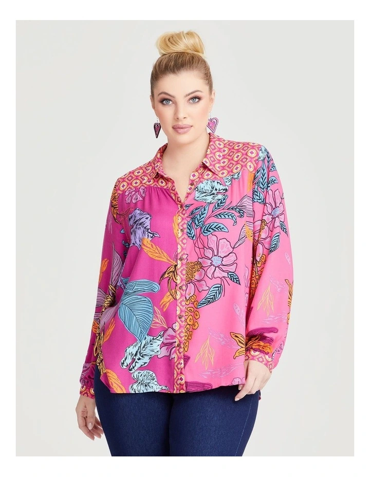 Natural Flower Mix Geo Shirt in Print
