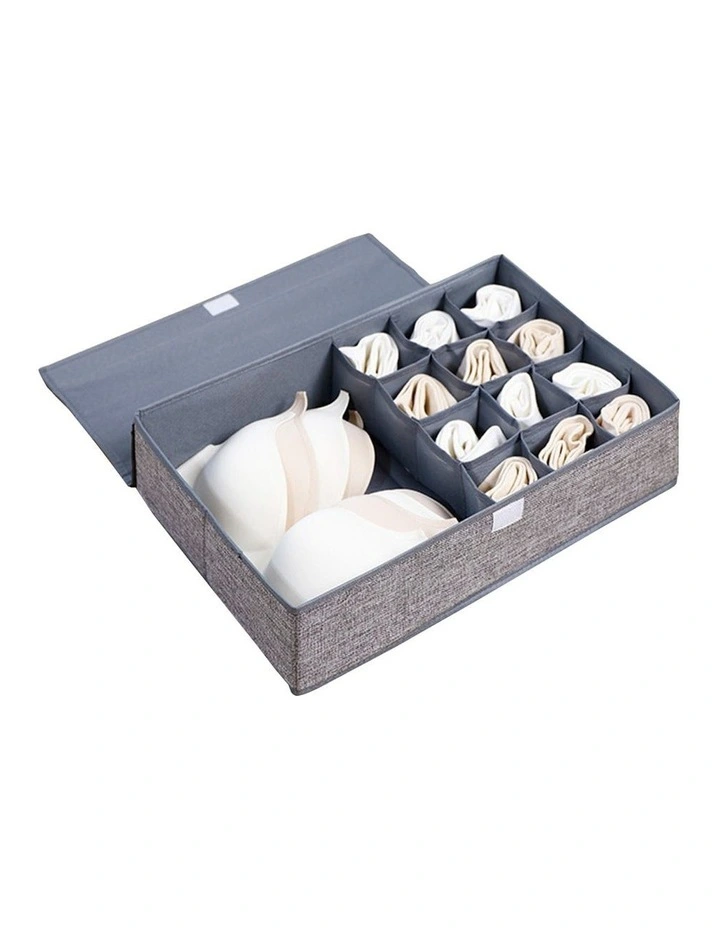 Flip Top Underwear Storage Box Foldable Drawer Organiser in Grey