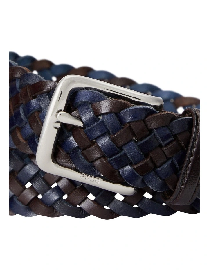 Braided Leather Belt in Navy
