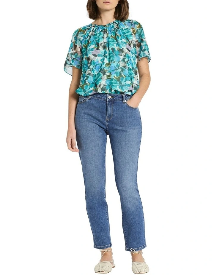 Lucia Silk Blouse in Teal Multi