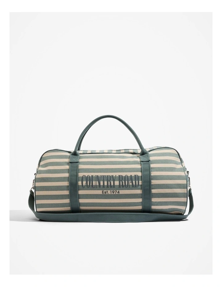 Australian Cotton Flocked Stripe Logo Tote in Eucalyptus