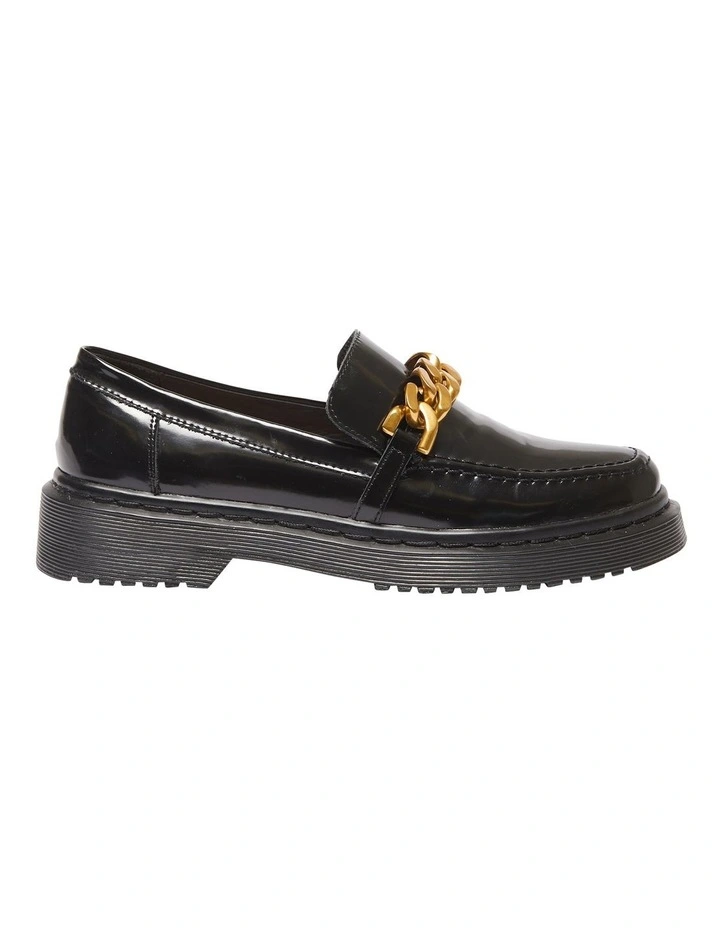 Scholar Flat Loafers in Black Hi Shine Leather