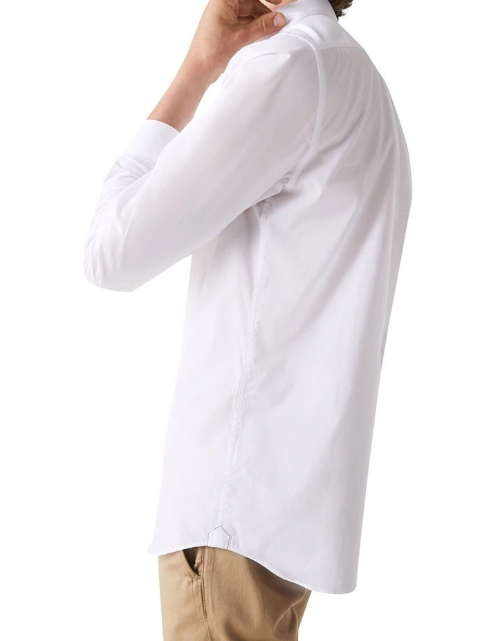 Long Sleeve Slim Stretch Poplin Shirt in White
