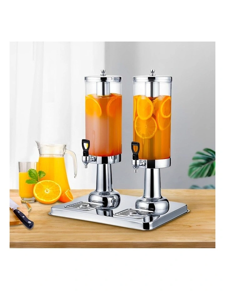 Dual Beverage Dispenser Ice Cylinder 6L in Silver