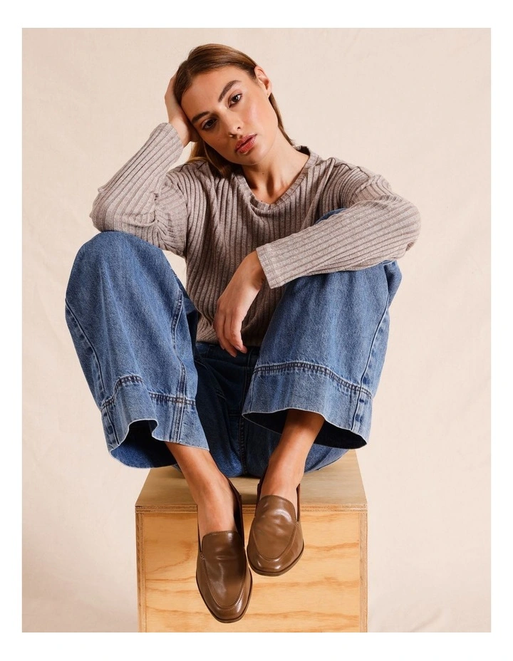 Averly Black Flat Shoe in Tan