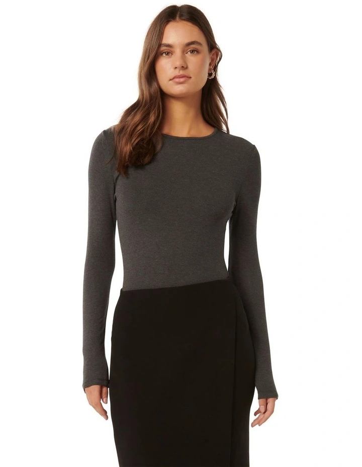 Janelle Long Sleeves Crew Neck Top in Black