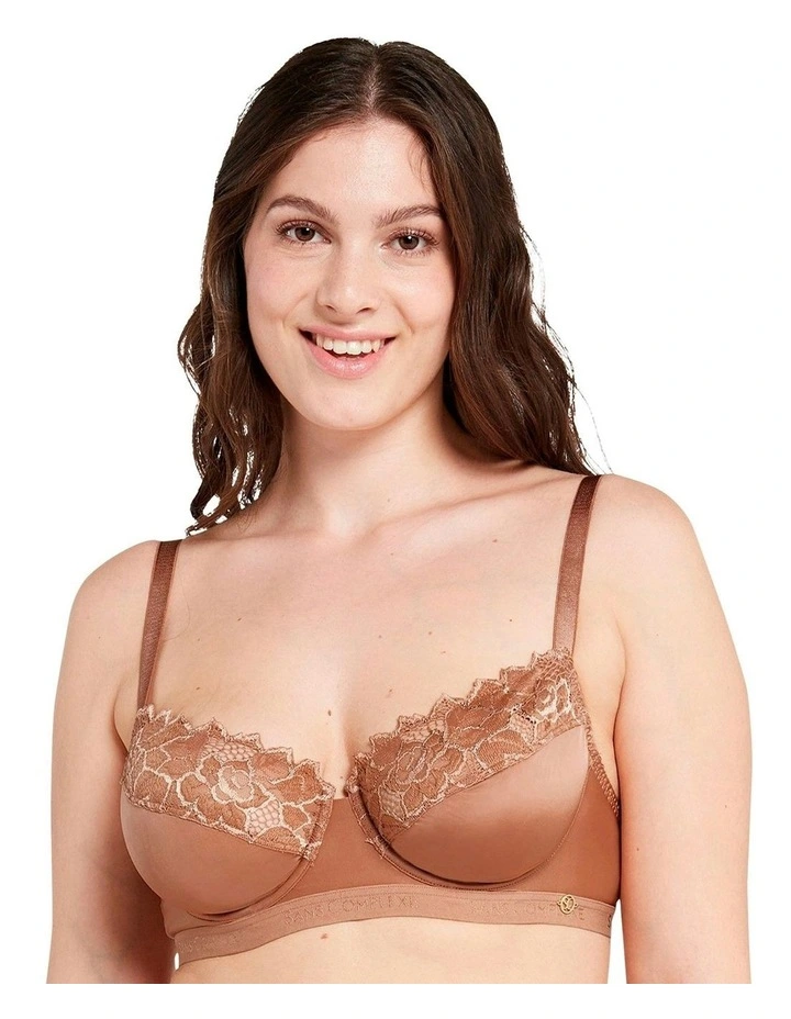 Arum Gloss Wired Half Cup Longline Bra with Lace in Mocha Mousse