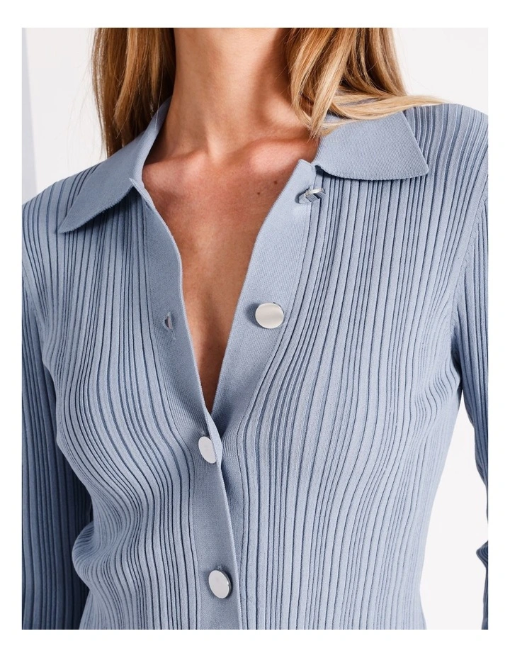 Ribbed Cardigan in Dusty Blue