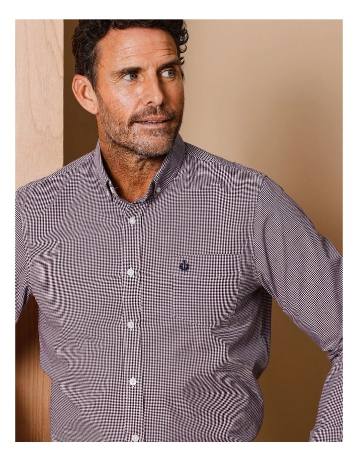 Holmes Micro Gingham Check Long Sleeve Shirt in Red