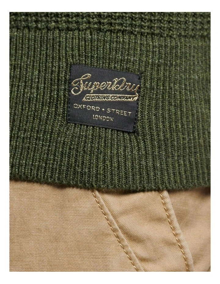 Textured Crew Knit Jumper in Olive Heather