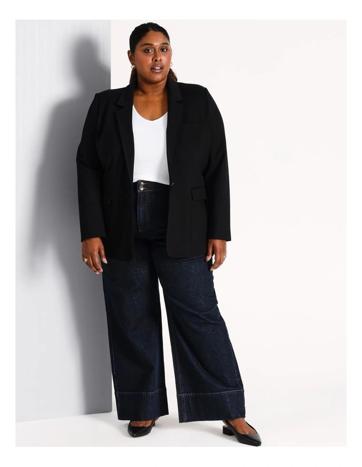 Single Breasted Ponte Blazer in Black