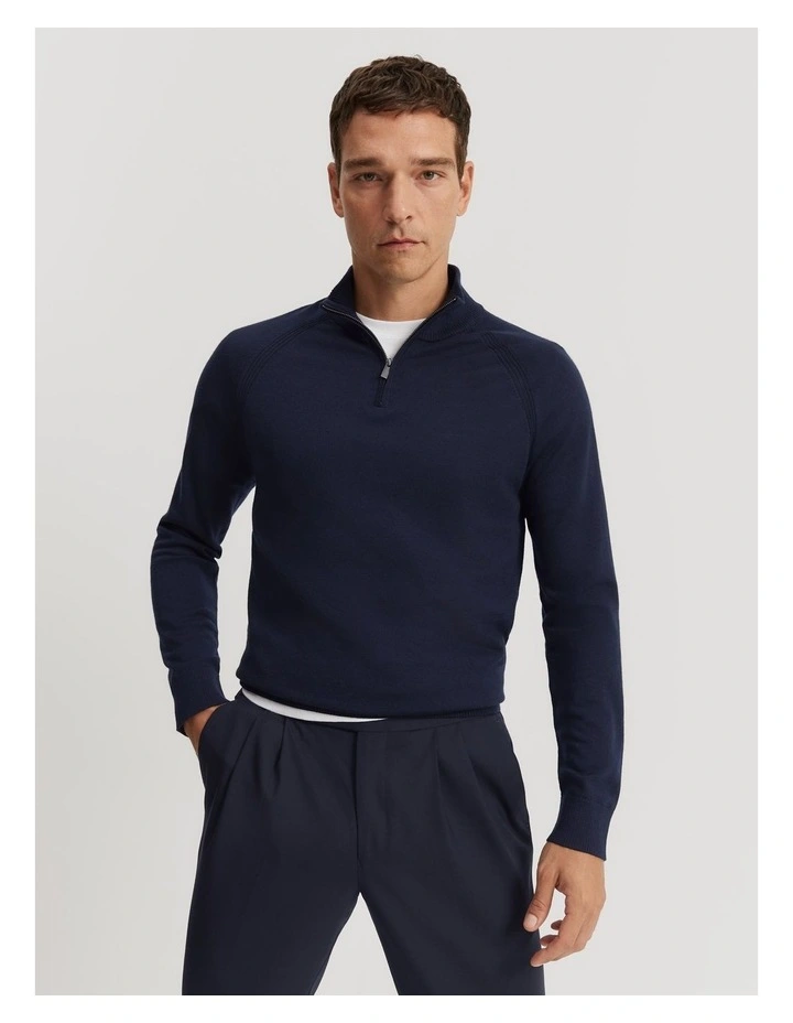 Verified Australian Merino Half Zip Knit in Navy