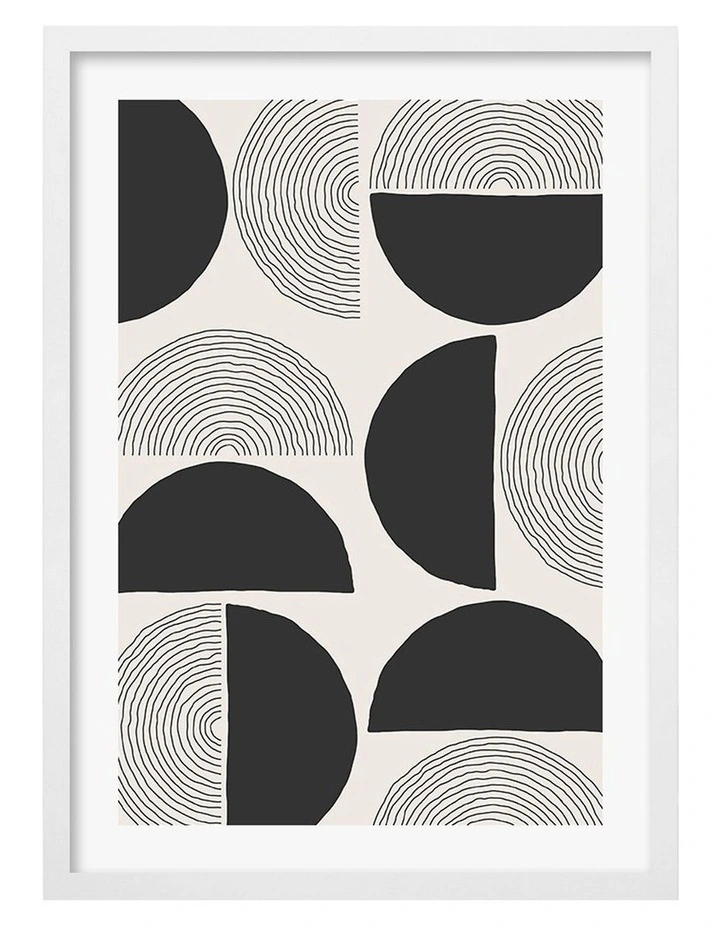 Australian Made Circle Lines Cluster Art Print A2 in White Frame