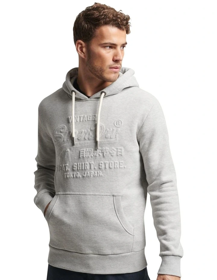 Embossed Vintage Logo Hoodie in Grey Marle