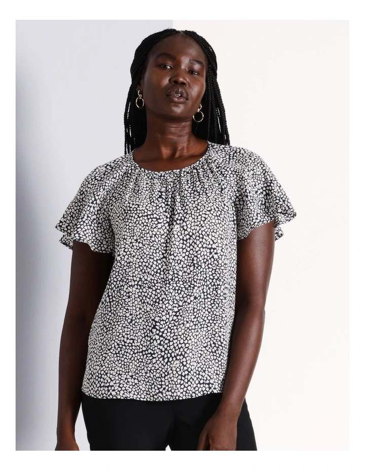 Gathered Neck Flutter Sleeve Top in Assorted